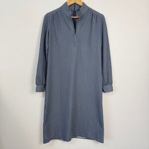 Vintage Kitty Striped Long Sleeve Shift Dress Womens Blue White Mod Minimalist